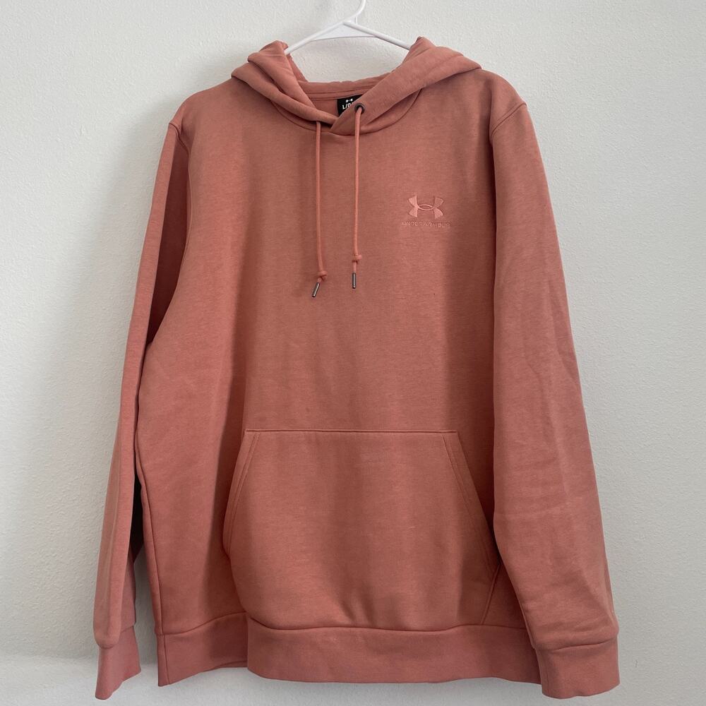Under Armour Hoodie Mens‎ Large Sweatshirt Blush Pink Fleece Line Sweater Logo
